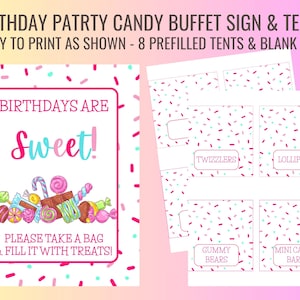 Birthday Candy Buffet - Printable Sign & Food Tents - Birthday Party Candy Buffet - Birthday Candy Shop - Candy Bar