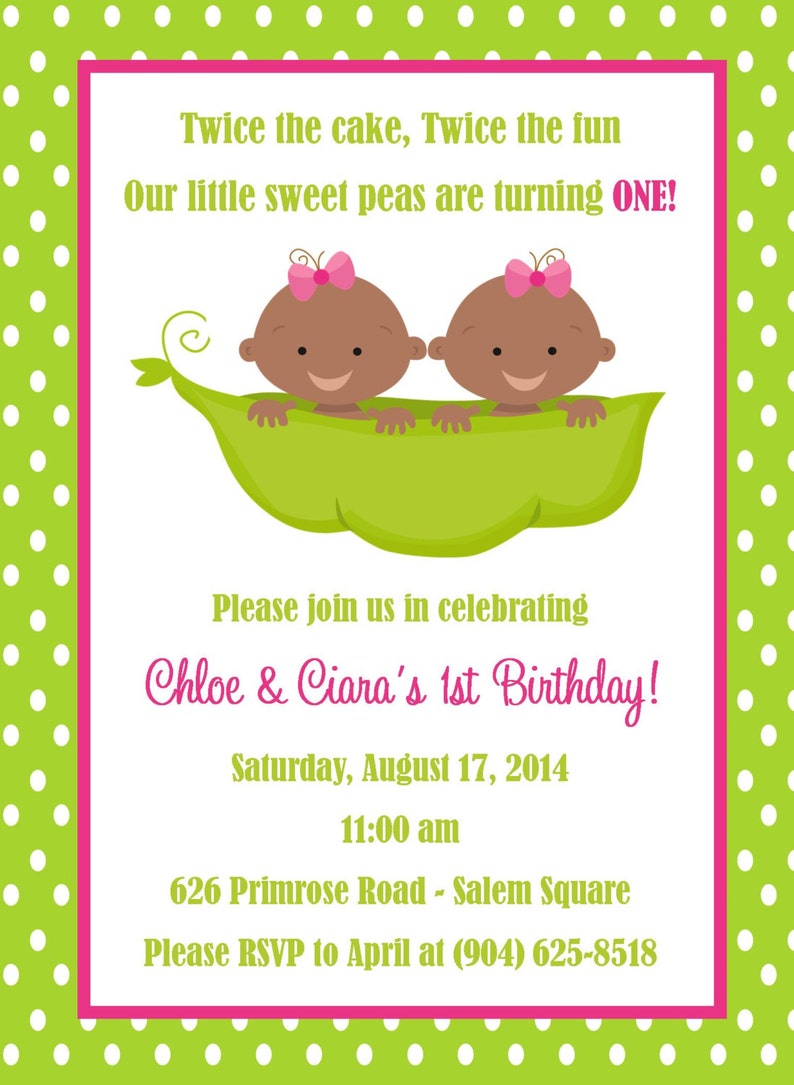 Twins First Birthday Invitation Digital File / First Birthday Invitation For Twins / 2 Peas in a Pod Birthday / Pea Pod Twins Birthday image 4