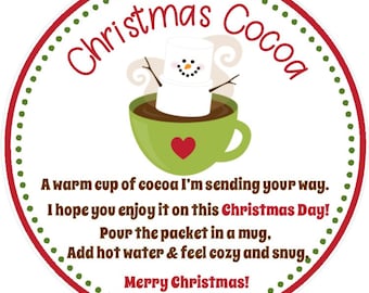 Hot Chocolate Favor Tag - Digital File - YOU PRINT - Christmas Favor - Tag for Hot Chocolate - Cocoa Favor Tag