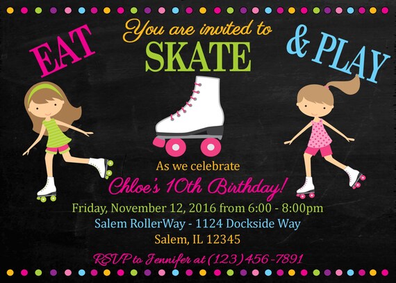 Roller Skating Invitation: (Digital File) / Rollerskating Birthday Invitation / Rollerskate Party Invitation / Skating Invitation/Skateparty Il_570xn