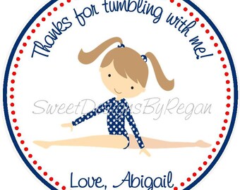 Gymnastics Party Favor Tags ( Set of 12) / Red,white, and blue gymnastic favors / Gymnastic Birthday Favor / Gymnastics Favors