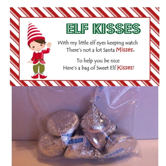 Elf Kisses Treat Bag Topper ( Fits 4x6" treat bags) - Printable File - Instant Download - 2 Designs (boy and girl included) Il_570xn