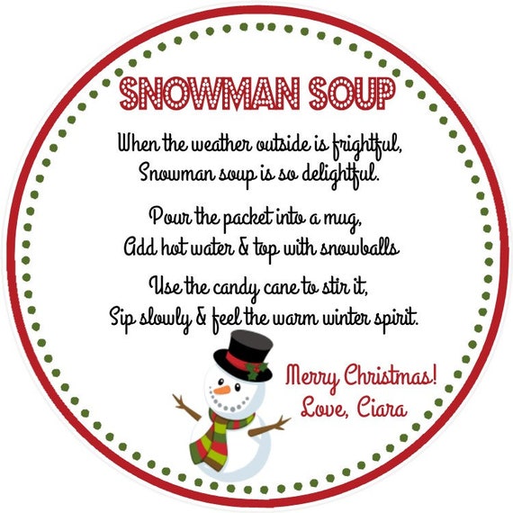 Snowman Soup Personalized Favor Tag - Gift Tag ( Set of 12 ) Size is 2.5" Circle / Snowman Soup Tag, Snowman Soup Favor, Snowman Soup Gift Il_570xn