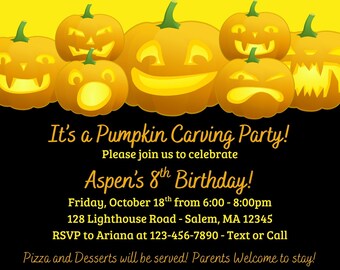 Editable Pumpkin Carving Party Invitation - Canva Template - Halloween Birthday Invite - Pumpkin Carving Party Invitation