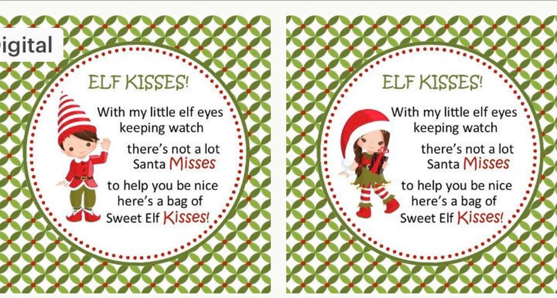 Elf Kisses boy &amp; Girl Printable Tags DIGITAL FILE You | Etsy