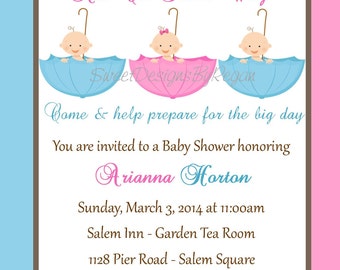 Triplet Baby Shower Invitation - (Digital File) / Baby Shower Invitation for Triplets / Triplet Shower Invitation