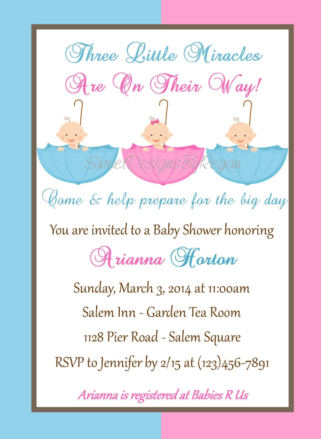 Triplet Baby Shower Invitation (digital File) Baby Shower