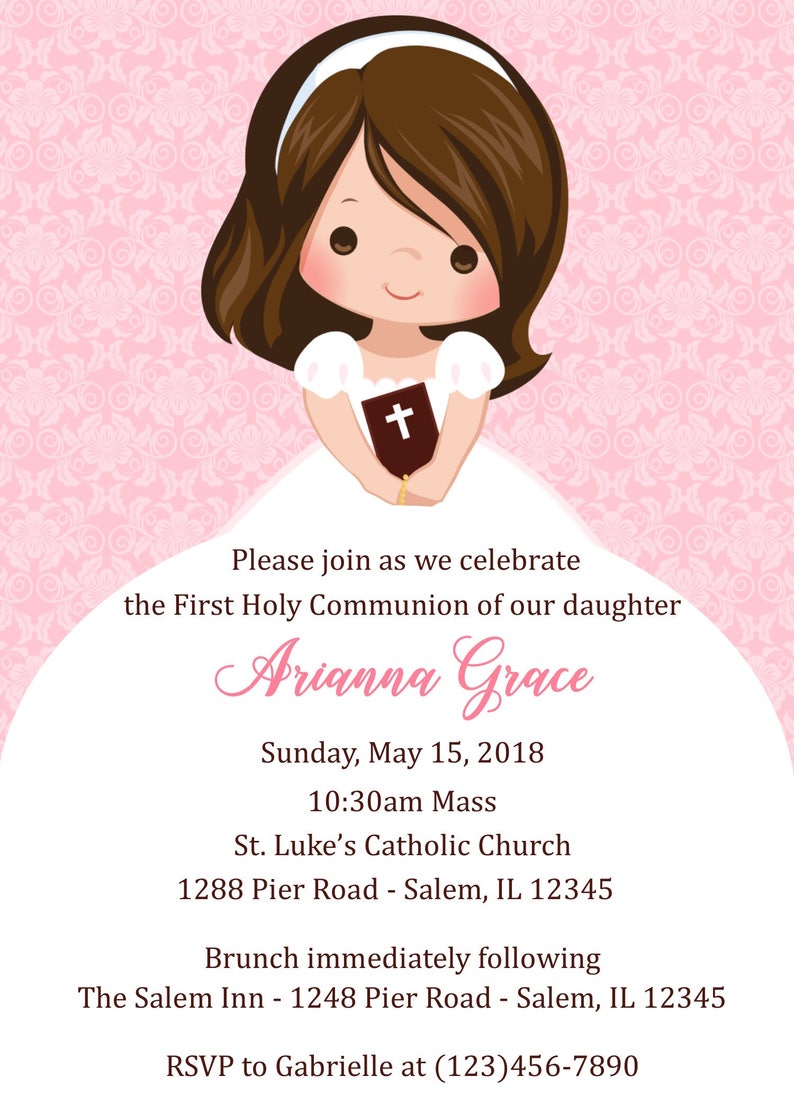 First Communion Invitation Girl Digital File Girls Etsy