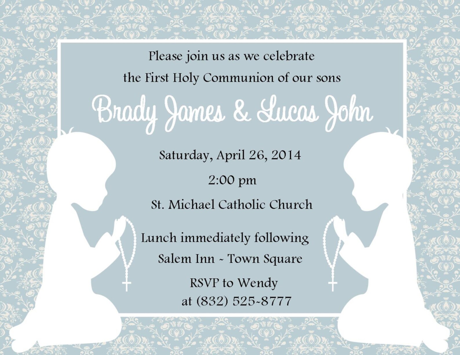 First Communion Invitation Twins digital File / Twin First Etsy