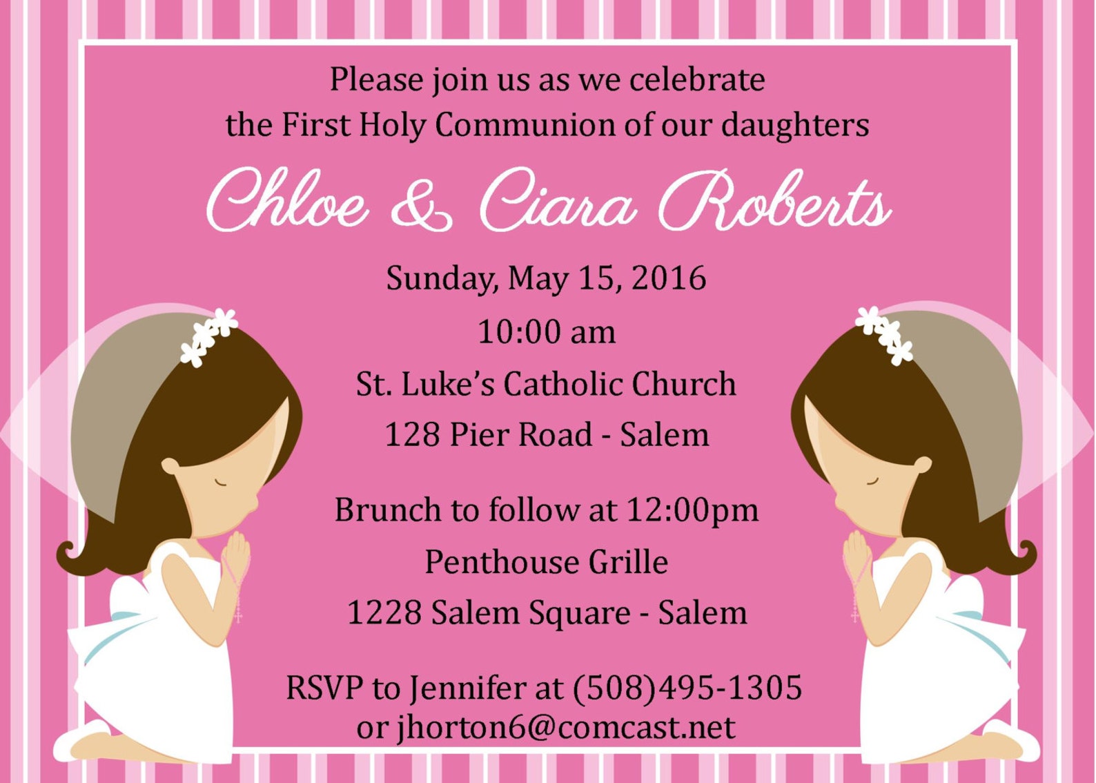 First Communion Invitation Twins digital File / Girls Etsy
