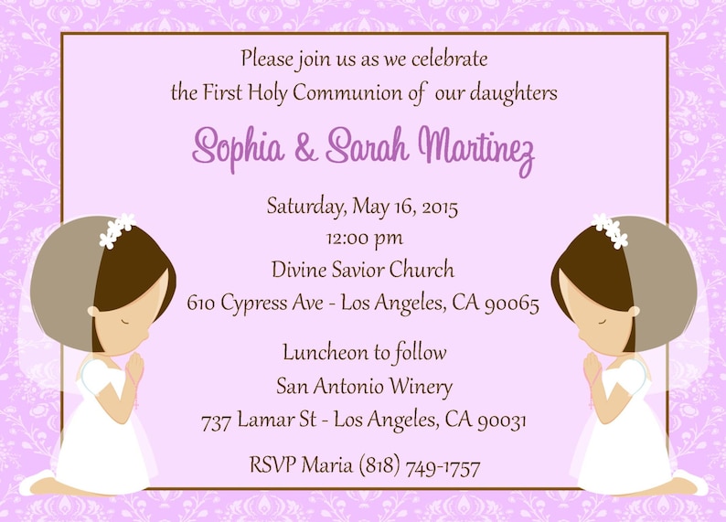 First Communion Invitation Twins digital File / Girls Etsy