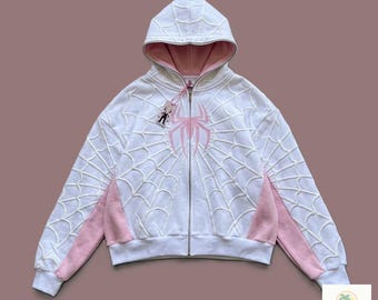 Sweat à capuche zippé graphique araignée Y2K gothique Streetwear surdimensionné veste sweat-shirt grunge cadeau unisexe pour les fans d'araignées