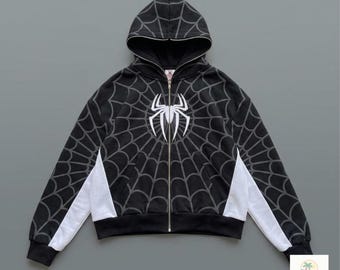 Spider Graphic Zip Hoodie Y2K Gothic Oversized Streetwear Jacket Grunge Sweatshirt Unisex Gift for Spider Fans