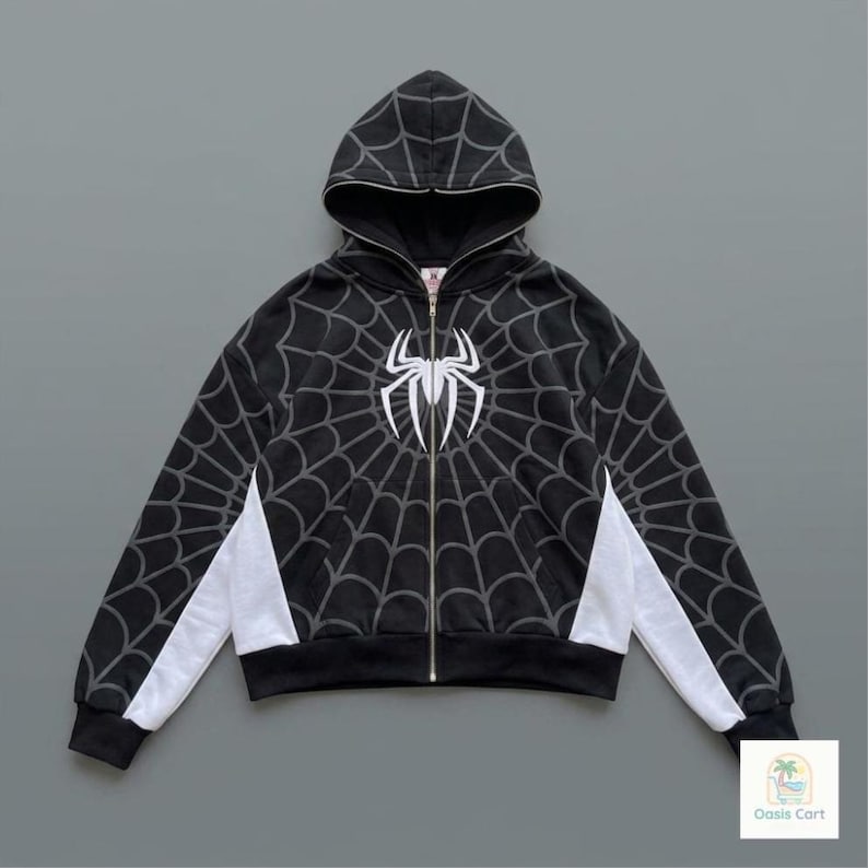 Spider Graphic Zip Hoodie Y2K Gothic Oversized Streetwear Jacket Grunge Sweatshirt Unisex Gift for Spider Fans 3