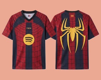 Spider  Inspired Soccer Jersey, Spider Web Graphic Sports Shirt, Sleeve Athletic Jersey, Streetwear Football Top, Superhero Fan Gift