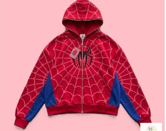 Spider Graphic Zip Hoodie Y2K Gothic Oversized Streetwear Jacket Grunge Sweatshirt Unisex Gift for Spider Fans