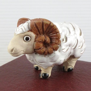 Cute Vintage Pottery Sheep / Ram Figurine, Hand Crafted South American ? Folk Art