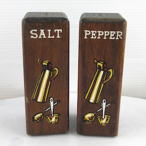 Vintage Mid Century Wooden Salt & Pepper Shakers Set, Retro Rustic Shakers