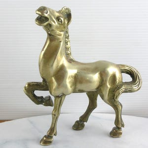 Vintage Brass Happy Horse Figurine, Mid Century Brass Animal Decor