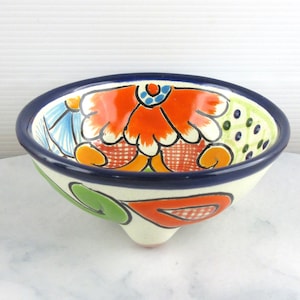 Small Vintage Hand Painted Talavera Mexican Pottery Trinket Bowl, Mexican Folk Art, Mid Century Pottery, Made in Mexico, Jewellery Dish