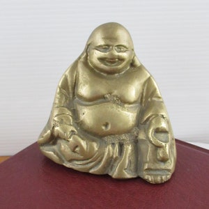 Small Vintage Brass Buddha Figurine, Sitting Happy Buddha, Laughing Buddha Figure, Lucky Buddha