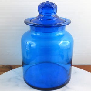 Vintage Retro Takahashi Blue Art Glass Apothecary Style Jar, Made in Japan, Mid Century Glass Lidded Kitchen Storage Container Canister