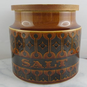 Vintage Hornsea Pottery Autumn Brown Heirloom Lidded Salt Canister Jar, Retro 1970&#39;s, Made in England