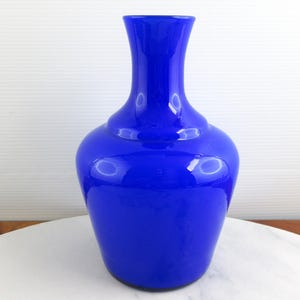 Vintage MCM Cobalt Blue Japanese Cased Glass Bud Vase, Alpine Safedge, Mid Century Art Glass,  Made in Japan