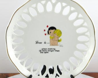 Vintage Kim Casali Love Is Ceramic Trinket Display Plate, 1970's Comic Strip, Love is When Making Up Lasts Longer Than The Spat