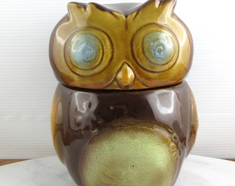 Vintage Ceramic Brown Owl Lolly Candy Jar , Retro Kitsch Bird Decor Storage Cookies Canister