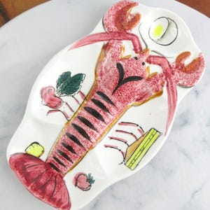 Vintage Ceramic Lobster Plate, Ironstone Ware Made in Japan, Hand Painted Novelty Shaped Seafood Plate, 1950&#39;s Kitsch