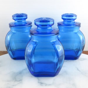 Vintage Anchor Hocking Cobalt Blue Glass Apothecary Style Jars