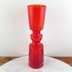 Vintage  Mid Century Scandinavian Style Red Glass Hooped Vase, Japanese Glass