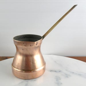 Vintage Copper Turkish Coffee Pot, Cezve with Brass Handle,  Mid Century Kitchen Decor