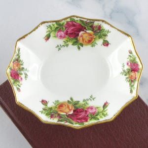 vintage Royal Albert Old Country Roses Bone China plat de forme ovale en céramique, charcuterie, bonbonnière, bibelot
