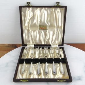 Vintage Art Deco Silver Plated Cake Forks, Arthur Price Made in England,  Boxed Set of 6 EPNS Dessert Pastry Forks
