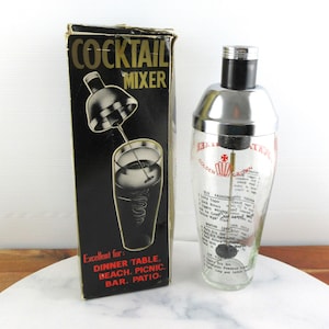 Vintage Retro Golden Crown Glas Cocktail Shaker Mixer Shaker mit verchromtem Deckel, Bar Drink Rezept, 1960er Jahre Mid Century Barware