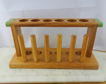 Vintage Wooden Test Tube Rack with Dryers, Test Tube Holder, Chemistry Rack, Mid century Test Tube Stand, Made in Australia
