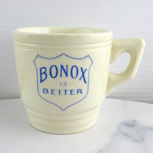 Vintage BONOX is Better Beef Extract Advertising Mug Cup, Bakewells Sydney NSW, 1930s Australian Pottery