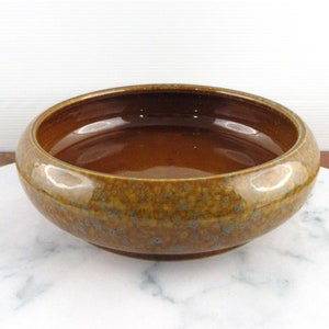 Vintage Mottled Brown Glazed Ceramic Planter Bowl, Shallow Pottery Cactus Succulent Plant Pot, Vintage Home Decor