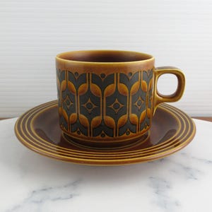 Vintage Hornsea Pottery Autumn Brown Heirloom Cup and Saucer, Retro 1970's, Made in England