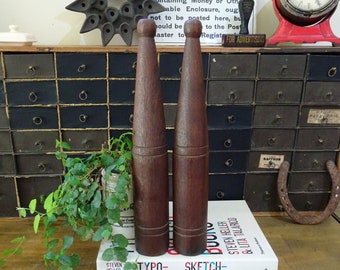 Pair of Vintage Wooden Skittles, Antique Bowling Pins, Hand Turned Hardwood