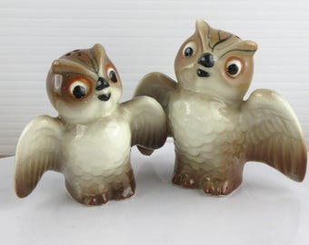 Vintage Ceramic Owl Salt and Pepper Shakers, Cute Kitsch Novelty Bird Condiment Shaker Set, Made in Japan