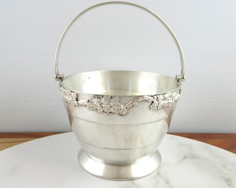 Vintage Silver Plated Wine Ice Bucket with Vine Decoration & Bucket Handle, Albion EPNS A1