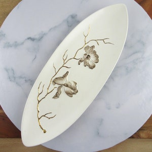 Long Vintage Carlton Ware Ceramic Dish with Floral Magnolia Pattern, Serving Plate, Made in England, Carltonware