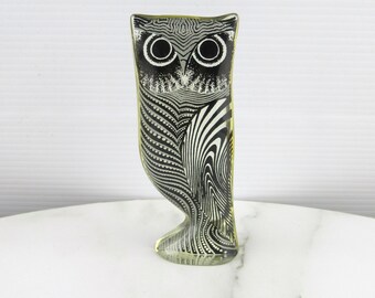 Vintage Abraham Palatnik Lucite Owl Figurine, Black & White, Mid Century Op Art Brazil 1970's, Made in Brazil