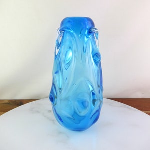 Vintage Heavy Mid Century Light Blue Art Glass Vase, Hand Blown, Japanese Glass ? Jan Beranek for the Skrdlovice Inspired