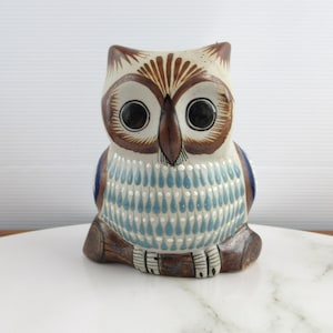 Vintage Ceramic Tonala Owl Bird Figurine, Mexican Folk Art,  Made in Mexico, Mid Century Pottery