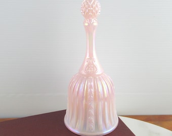 Vintage Fenton Pale Pearlescent Pink Glass Bell in their Faberge Pattern, Collectible Glass Bell