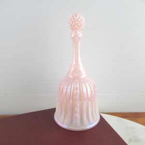 Vintage Fenton Pale Pearlescent Pink Glass Bell in their Faberge Pattern, Collectible Glass Bell